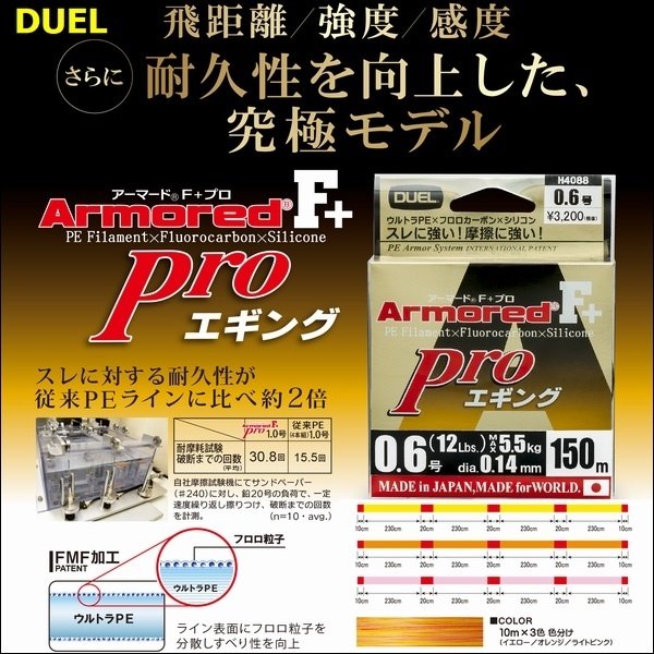 画像1: DUEL アーマード F+ Pro エギング 0.8号 15lb 150m 3色分け ヨーヅリ H4089