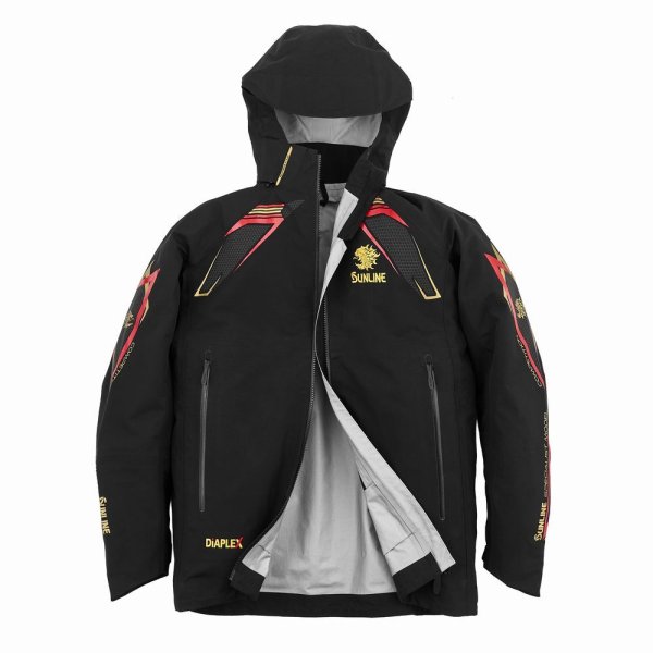画像3: (28%引) サンライン オールウェザースーツ S M L LL ブラック SUW-25901 フィッシング 防水透湿素材 DiAPLEX ウエア 磯釣り 鮎 船 ルアー 釣具