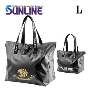 画像1: (28%引) サンライン ウォータープルーフトートバッグ L SFB-0724 ゴールド シルバー フィッシング バック カバン 磯釣り 鮎 船 ルアー 釣具 (2026年新製品予約4月発売) (1)