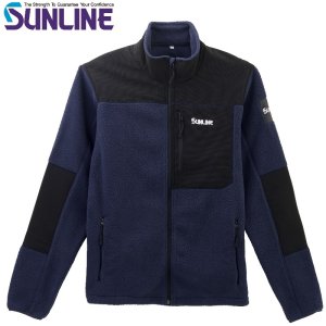 画像3: (28%引) サンライン クラシカルフリースジャケット SUW-15605 M L LL 3L ブラック ネイビー フィッシング ジャンパー ウエア 磯釣り 船 ルアー 釣具 (2026年新製品 10月発売予約) (3)